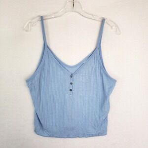 Topshop Ribbed Tank Top Womens 12 Blue Cropped Button Front Henley‎ Cami Casual